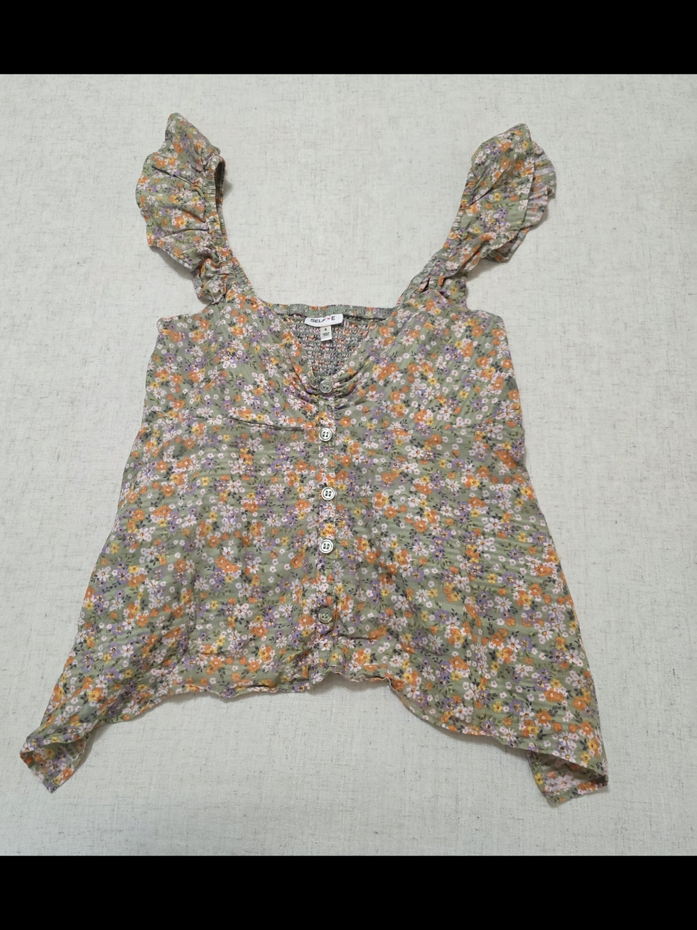 Flowy Floral Cropped Babydoll Tank Top Small Summer Boho Cottagecore